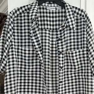 Alfred Dunner Black and White Checked Button Front Shirt Sz 18